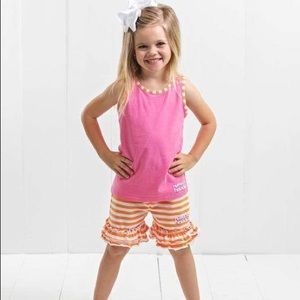 Ruffle Girl Pink Tank & Orange/White Short Set